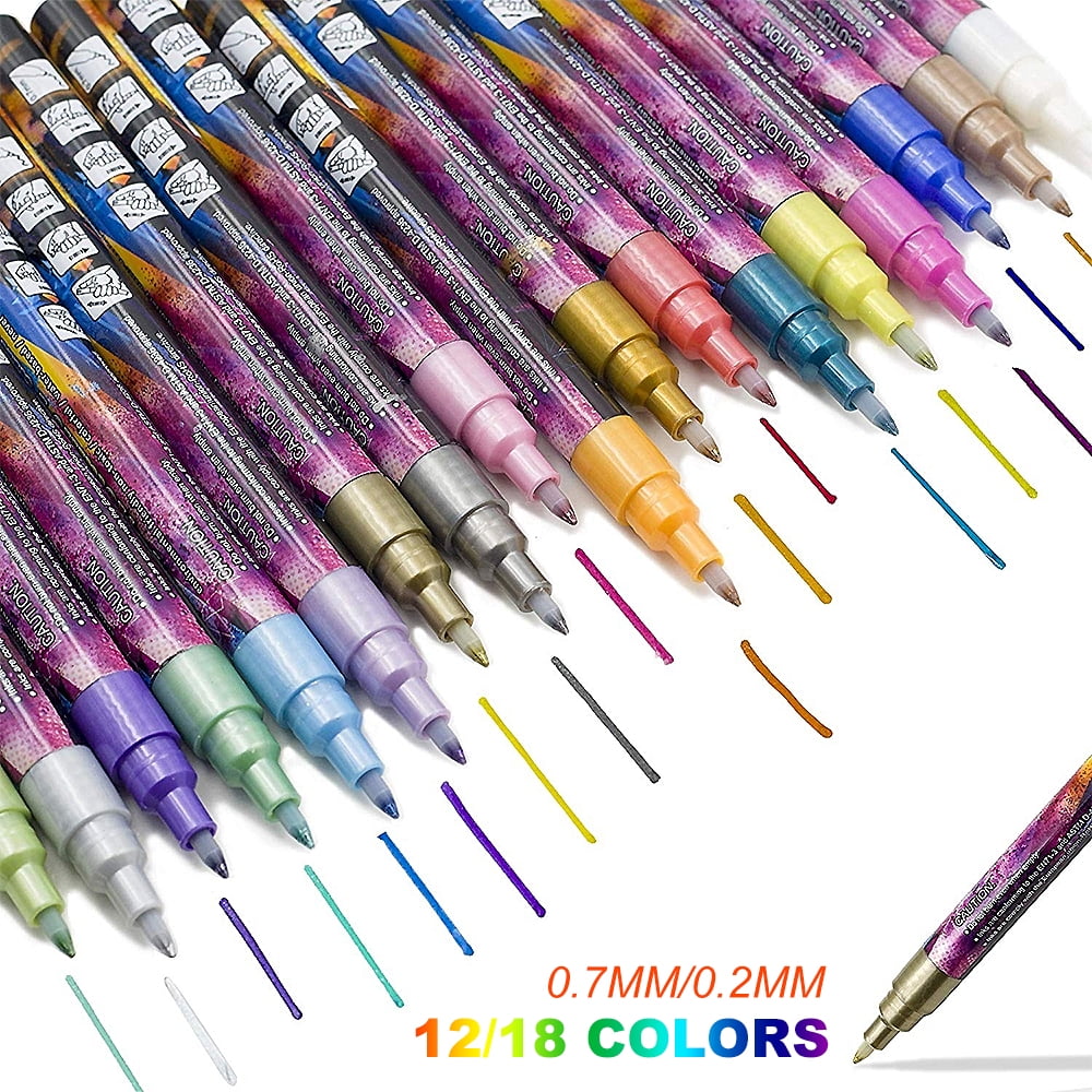 12/21 Colors Metallic Markers with Case Paint Outline Pens Gift Card Rock  Painting Scrapbook Crafts Metal Birthday Ceramic Glass