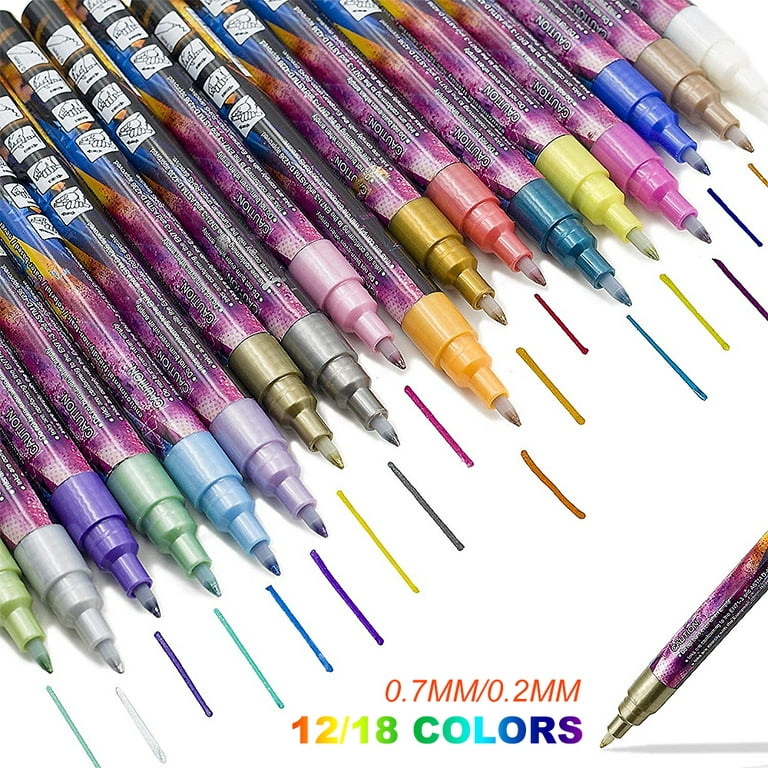Dyvicl Metallic Marker Pens - 12 Colors Hard Fine Tip Metallic