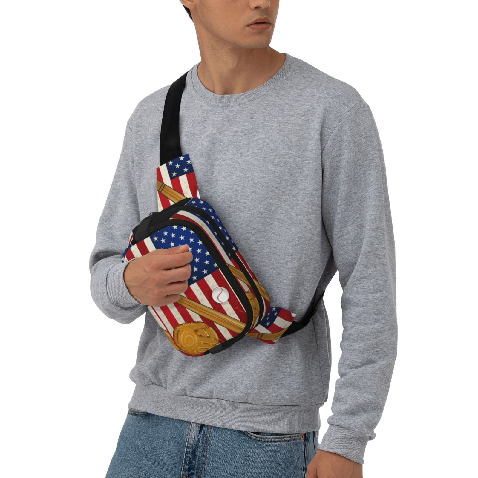 Hirioo American Flag And Baseball for Double Layer Waist Bag Adjustable Fanny Pack For Travel Running Hiking