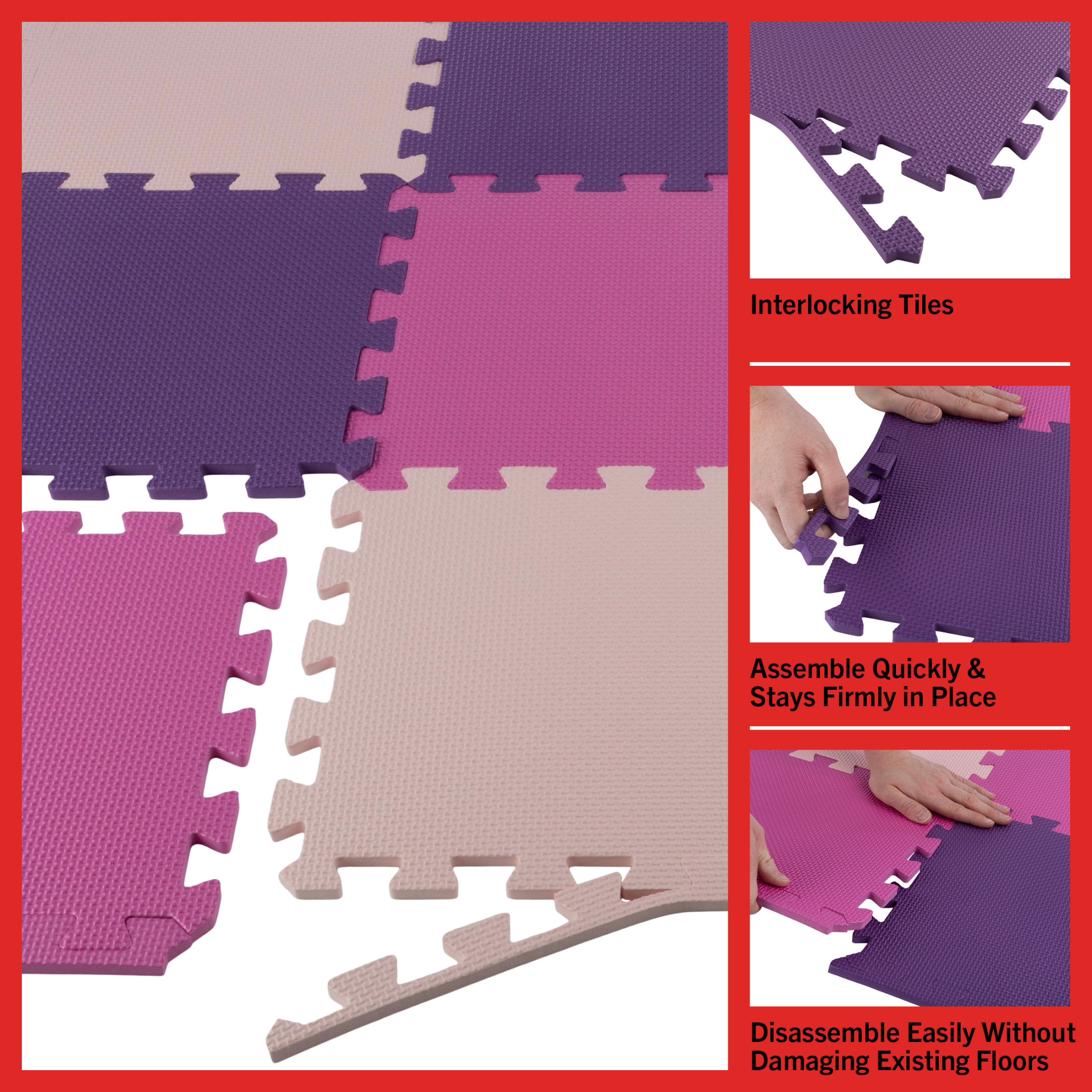 Stalwart 12" x 12" Pink Foam Interlocking Floor Mats, 20 Pack