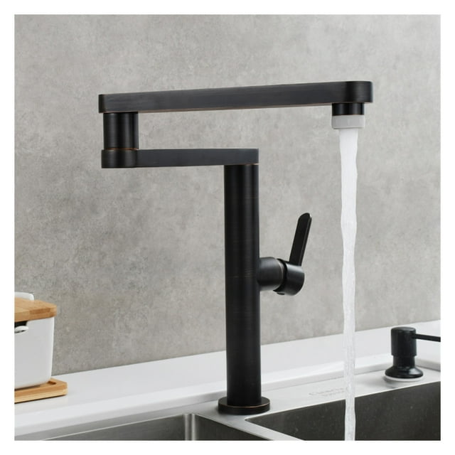 Brass Folding Kitchen Faucet Double Joint Swing Arms Hot Cold Water Three Section Extension Sink Faucet Dual Functions Tap ,Easy to Install