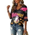 thumbnail image 5 of Halloween Shirts for Women Cute Ghost Graphic Tee Oversized 3/4 Sleeve V Neck T-Shirt Funny Pumpkin Print Spooky Fall Top, 5 of 5