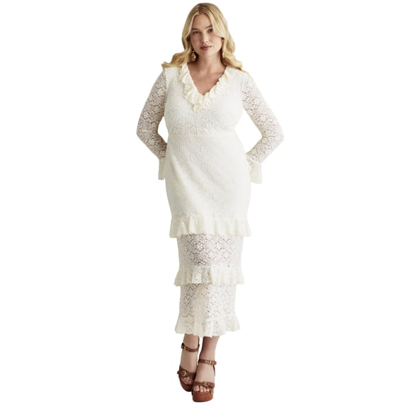 June & Vie Women's Plus Size Ruffled Lace Maxi Dress