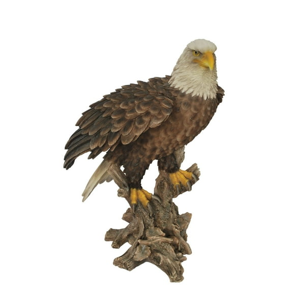 Hi-Line Gifts Bald Eagle on Stump with Wings Outdoor Garden Statue - 17.5"