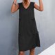thumbnail image 4 of Vestido sin mangas para mujer Vestido liso con cuello en V Lado informal del vestido de hongo Fridja  hjkh1380, 4 of 6