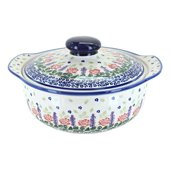 Blue Rose Polish Pottery Roses Are Red Round Covered Baker