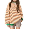 thumbnail image 3 of Kids Active Fashion Clothes Tops New Girls Striped Oversized Sweatshirt Color Block Crew Neck Long Sleeve Shirt Casual Loose Pullover Tops Orange 130, 3 of 3