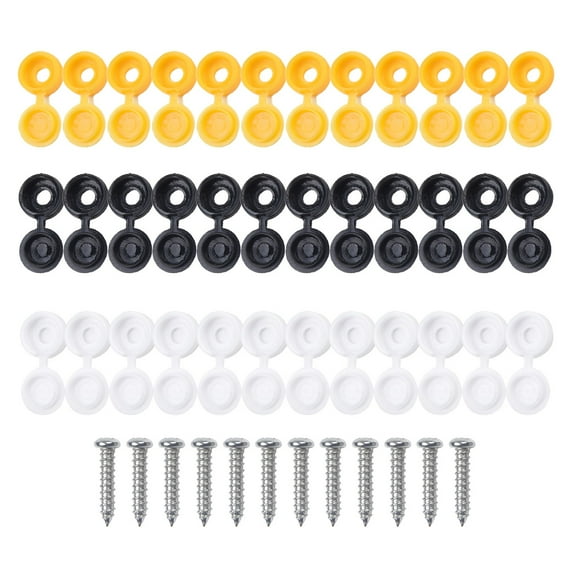 SPRING License Plate Screws and Covers Set 48pcs - Car Number Plate Fittings with Hinged Caps in White, Black, Yellow
