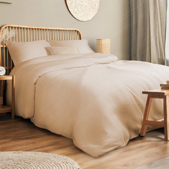 Dreamlab Funda de Edredón Tela Waffle. Funda para Duvet con Textura Suave y Transpirable, para Cualquier Temporada. Hipoalergénica. 3 Piezas, Tamaño Queen, Rosa Palo