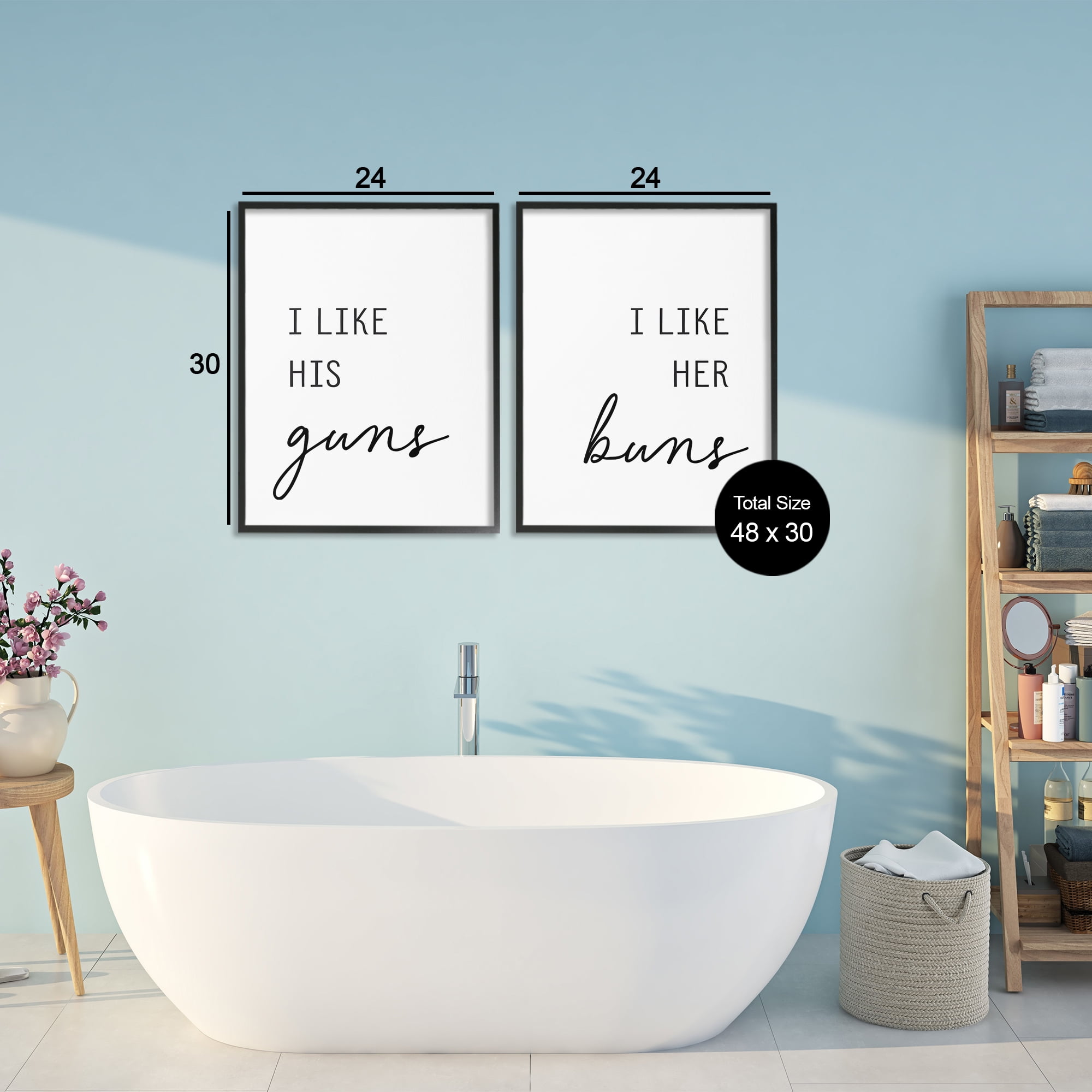 Like His Guns & Her Buns 2 Piece Black Framed Giclee Art Set, design by Lettered and Lined