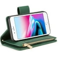 thumbnail image 5 of Case for iPhone SE(5G) 2022 iPhone 7 iPhone 8 iPhone SE 2020, Glossy PU Leather 9 Card Slots Magnetic Closure Detachable Wrist Strap Zipper Wallet Shockproof Removable Back Cover - Dark Green, 5 of 8