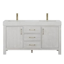 Leon 60" Double Bathroom Vanity in Washed White w/ Composite in Lightning White