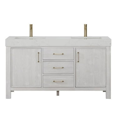 Leon 60" Double Bathroom Vanity in Washed White w/ Composite in Lightning White