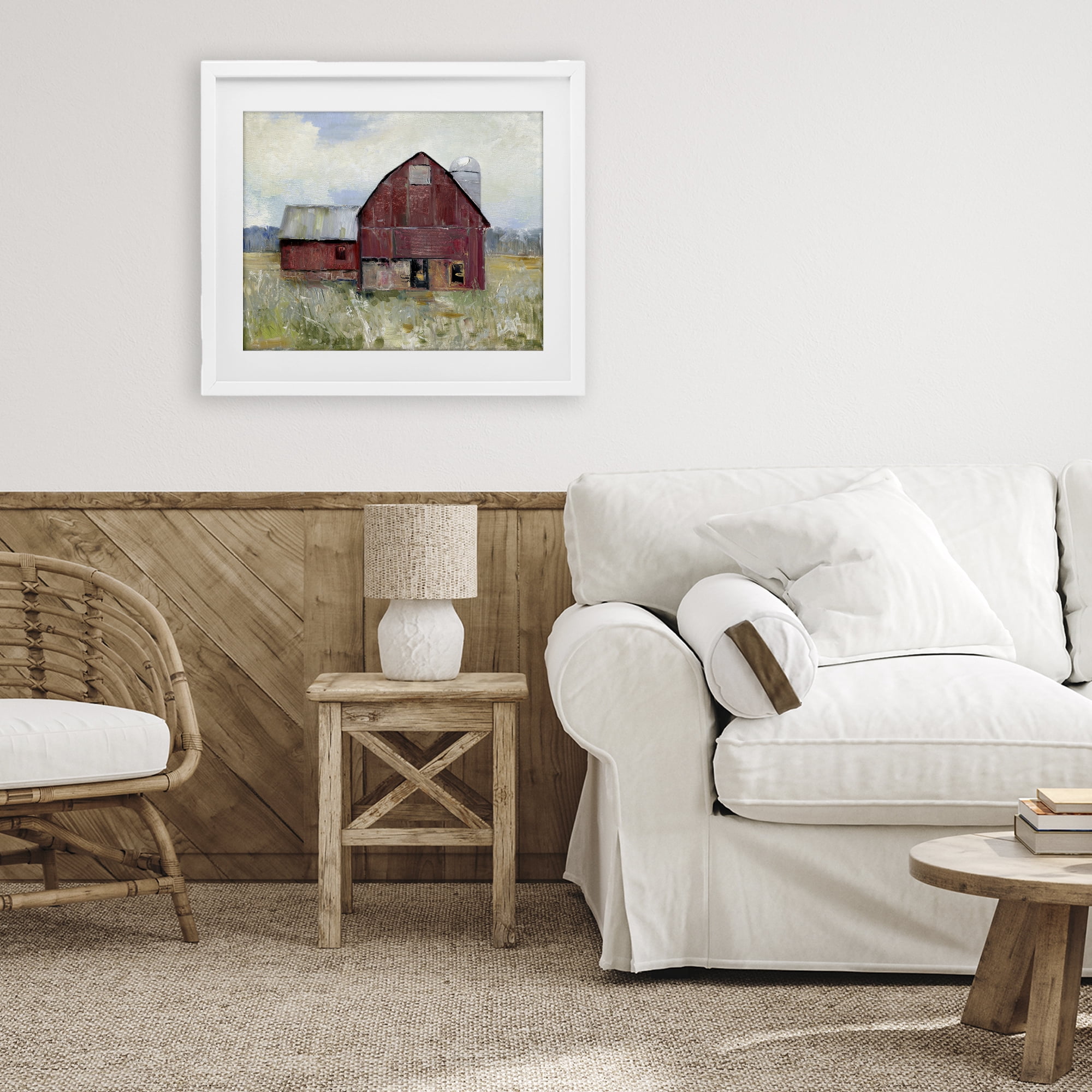 Stupell Industries Red Rugged Barn White Framed Print Under Glass, design by Sally Swatland