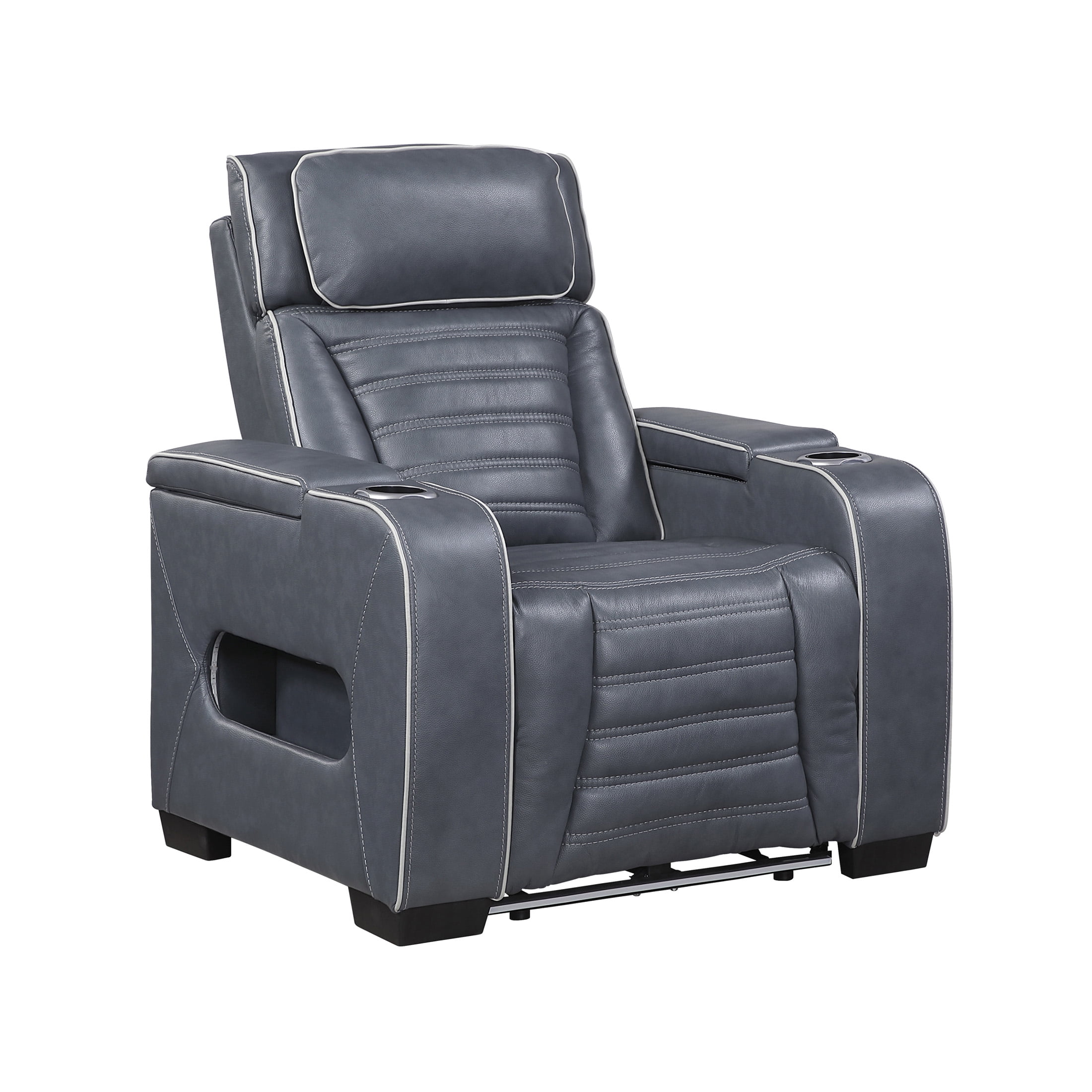 OakvillePark Elantra Leather Match Power Reclining Chair with Power Headrest/Cup holder/Storage Arms/Air Massage/Heat/LED Lighting and Charging Port, Blue