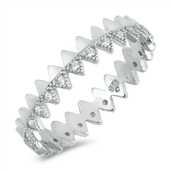 White Cubic Zirconia Zig Zag Pointed Eternity Ring .925 Sterling Silver Band Jewelry Female Size 4
