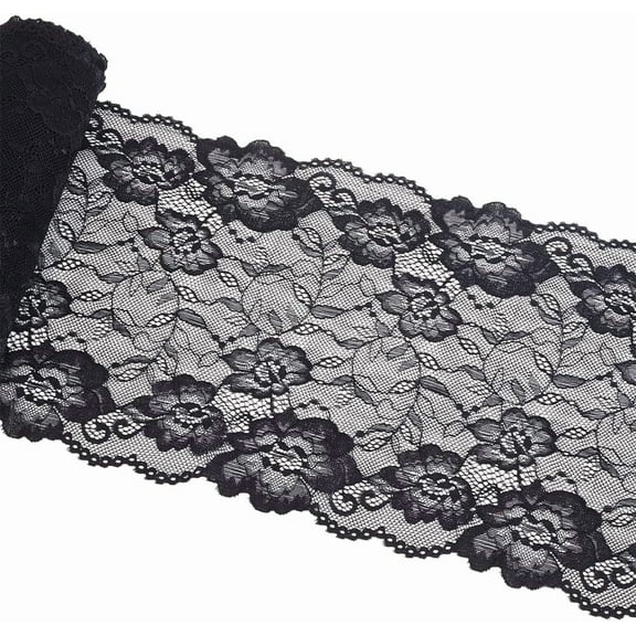 Polyester Lace Trim Ribbon for Garment Sewing Accessories Black 8-5/8 inch(218mm)