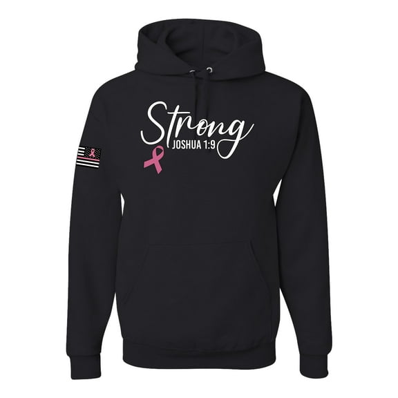 Wild Bobby Strong Joshua 1:9 Breast Cancer US Flag Breast Cancer Awareness Unisex Hoodie Sweatshirt, Black, Small