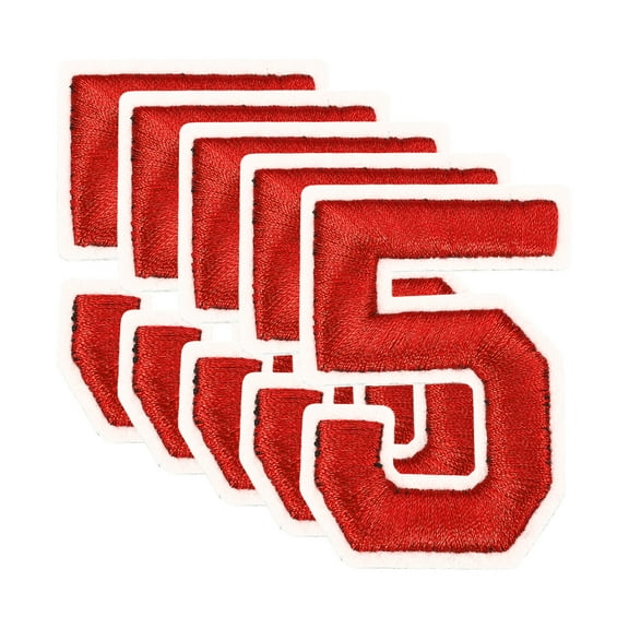 Uxcell 10 Pcs Number Patches 2.4" Height Number 5 Embroidered Decorative Repair Patches Iron/Sew On Embroidery Appliques for Decor Clothes Shoes Hats Backpacks DIY Crafts, Red