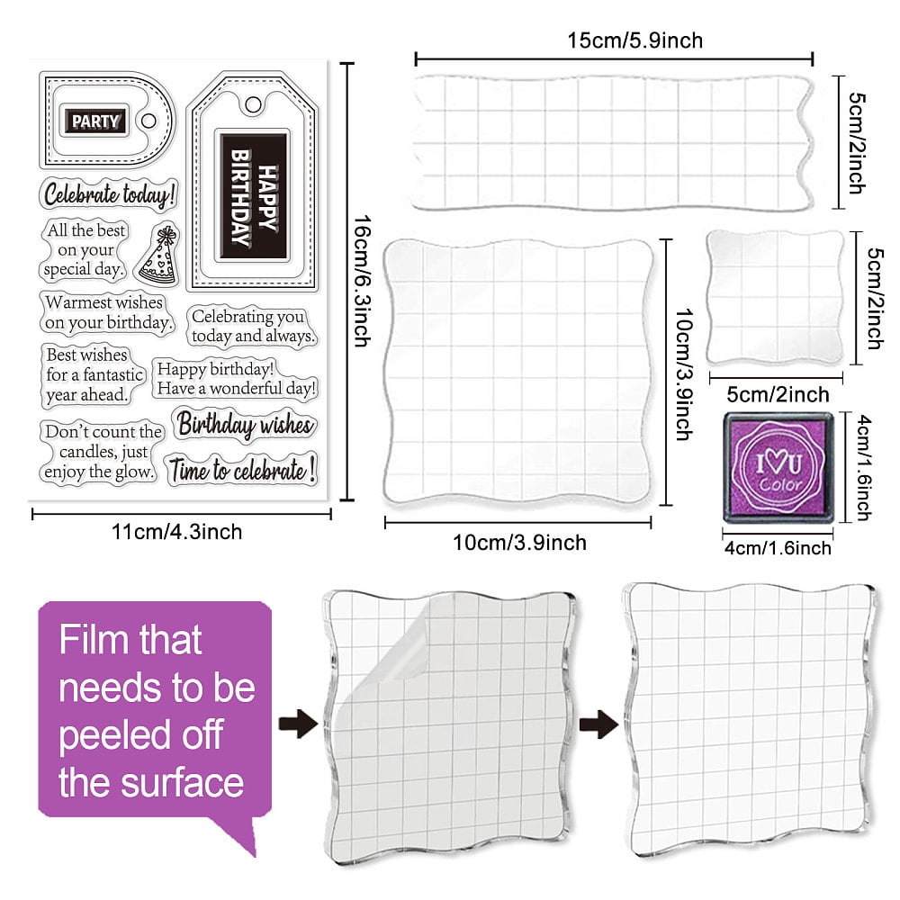 DIY Scrapbooking Stamp Kits including Acrylic Stamping Blocks Tools PVC Plastic Clear Stamp Plastic Craft Finger Ink Pad Stamps Set Mixed Shapes