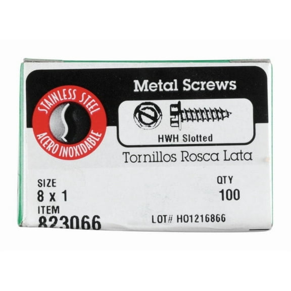 Hillman 823066 8 x 1 in. Hex Head Sheet Metal Screws Stainless Steel - Box of 100