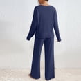 thumbnail image 4 of Soft Ribbed Fall Loungewear Outfit Women's Long Sleeve V-Neck Top & Relaxed Wide Leg Pants, 4 of 8