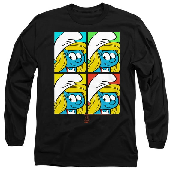 Smurfs Tiles Unisex Adult Long-Sleeve T Shirt,Smurfette Tiles Black,2X-Large