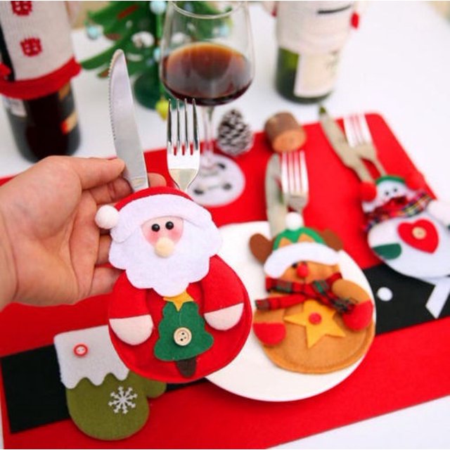 4Pcs/Set Christmas Santa Claus Tableware Set Cover Case Storage Bags Knife Fork Bag Dinner Party Decor Container Pouch