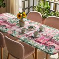 thumbnail image 3 of Eucalyptus Trucks Table Cloths for 8 Foot Rectangle Tables, Spring Farmhouse Floral Leaves Pink Plaid Patio Waterproof Elastic Fitted Tablecloths, Washable Rectangular Table Cover for Camping, 3 of 8