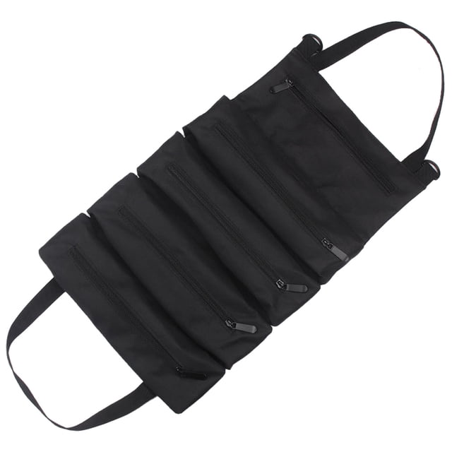 Bolsa enrollable para herramientas, bolsa enrollable de lona para llaves, organizador multiusos para herramientas, 5 bolsillos con cremallera para herramientas