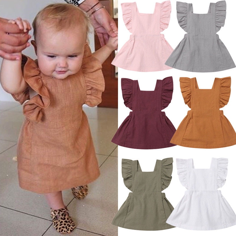 Newborn Toddler Kids Baby Girls Summer Solid Color Ruffle Party Dress Clothes Walmart Com