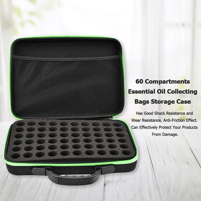 Organizador De Almacenamiento Bolsas de recolección de aceite esencial de 60 compartimentos Estuche de almacenamiento portátil (verde)