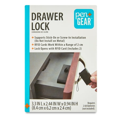 Pen+Gear Drawer Lock, Black, 3.3" x 2.44", Electronic Lock with RFID
