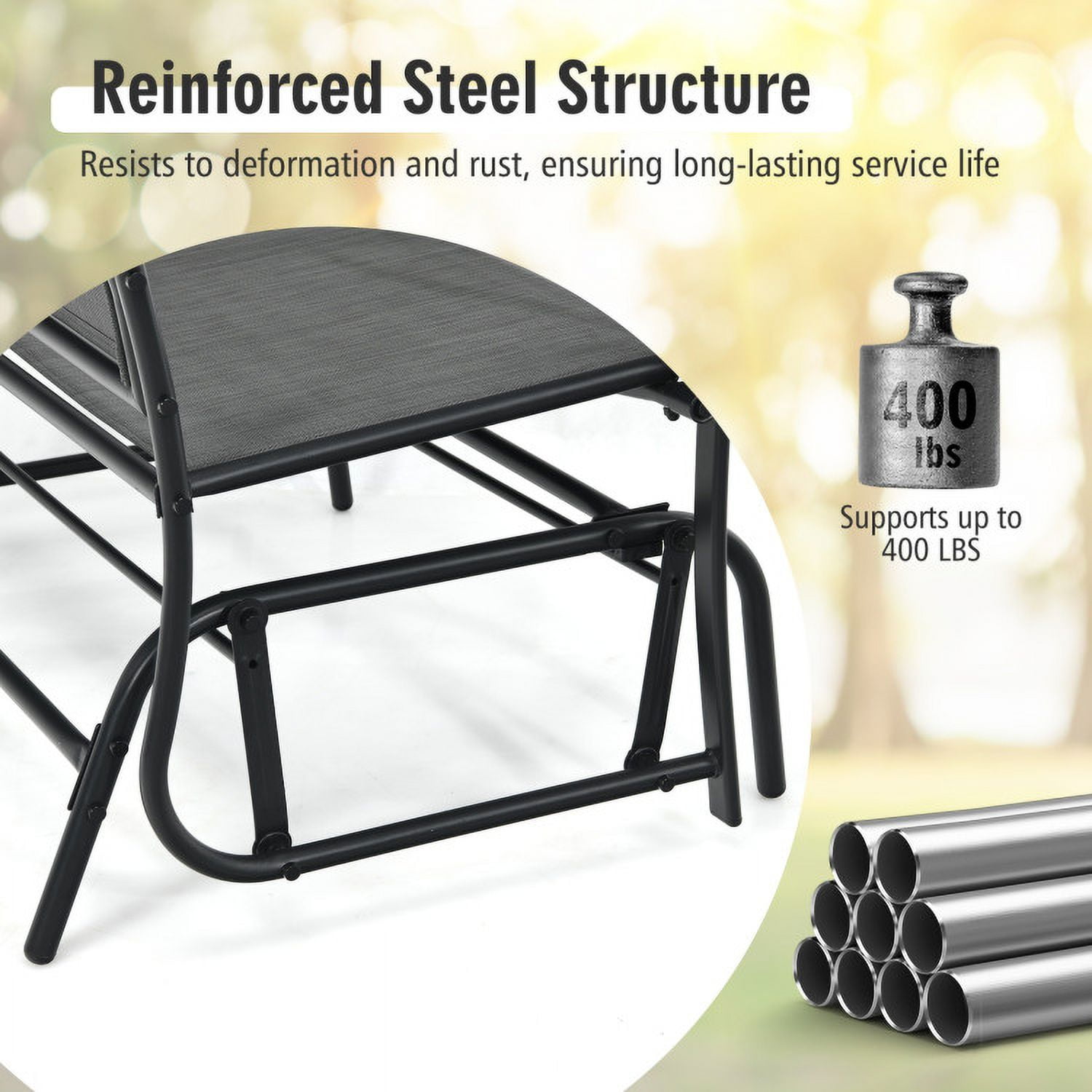 Aimee Lii Outdoor Double Chair, Patio Glider Bench, Porch, Backyard, Sturdy, Gray Aimee Lii Outdoor Double Chair, Patio Glider Bench, Porch, Backyard, Sturdy, Gray