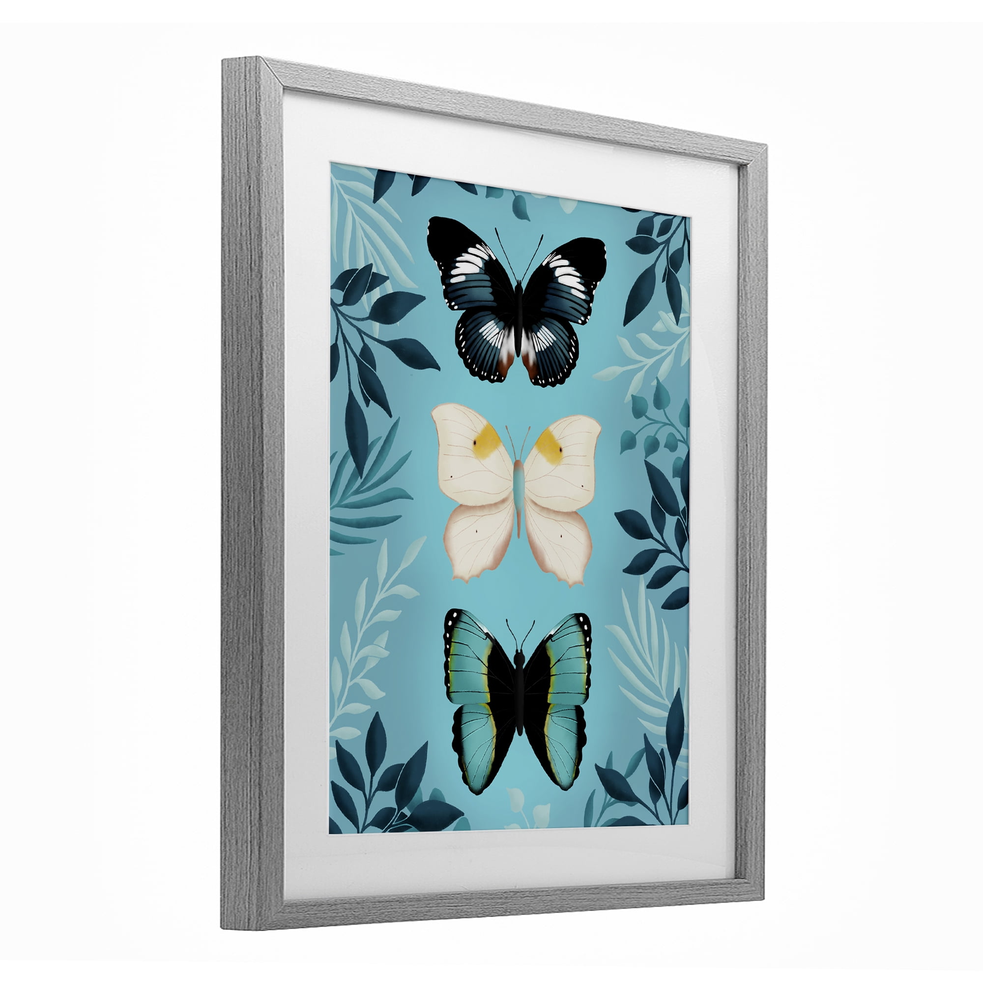 Stupell Industries Three Exotic Blue Butterflies Gray Framed Print Under Glass, design by Metka Hiti