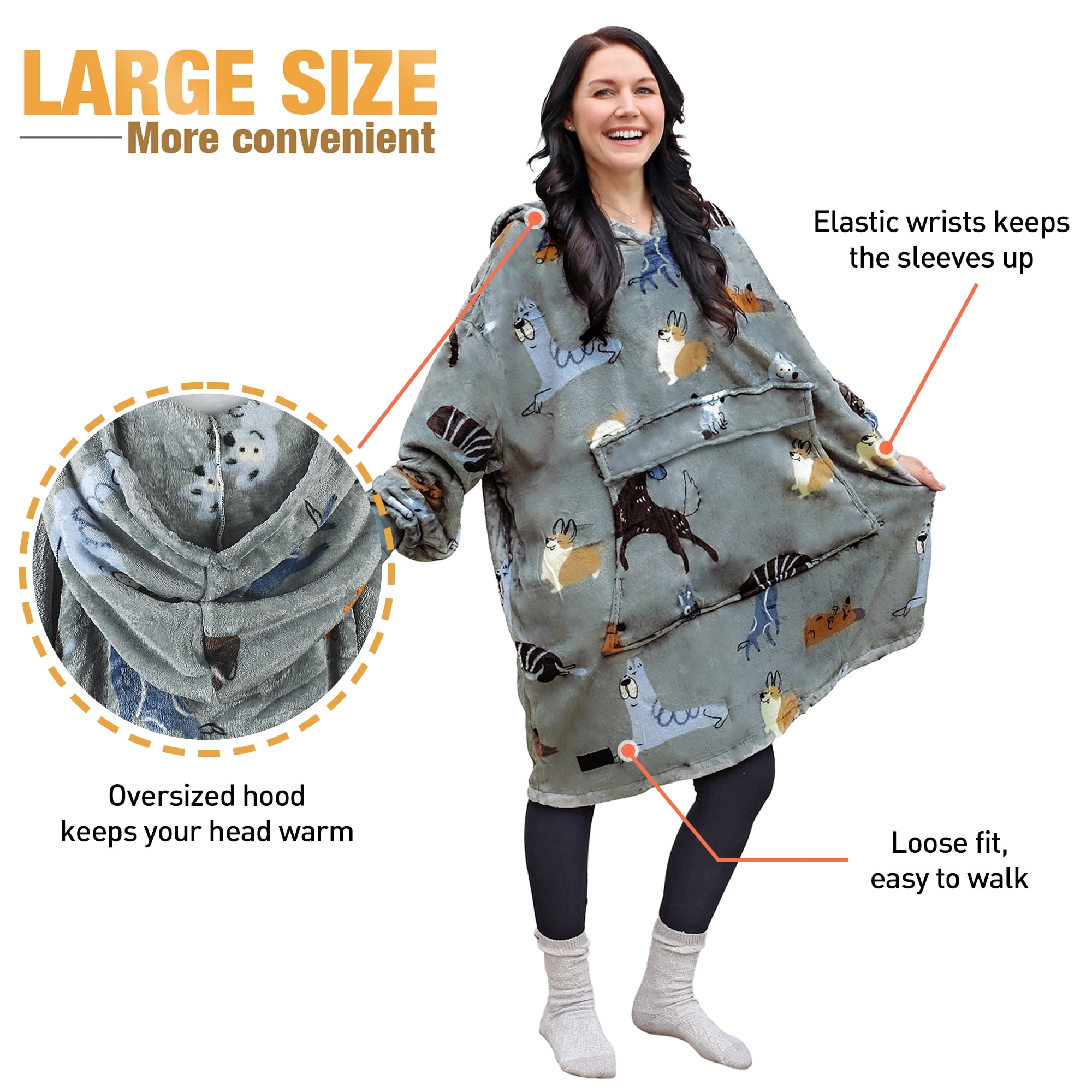 Catalonia Women's Hoodie Sweatshirt, Casual Pullover Sweater with front Pocket, Womens Fall Winter Clothing, Blanket Hoodie Sweatshirt, Dog Pattern
