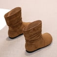 thumbnail image 6 of Bilqis Fashion Mid Calf Snow Boots for Girls Solid Plain Decor‑free Thin Fleece Lined Suede Upper Ankle Boot Round Toe Flat Sole Footwear Weekend Leisure Fall Winter Shoes Brown,13 Little Kids, 6 of 6