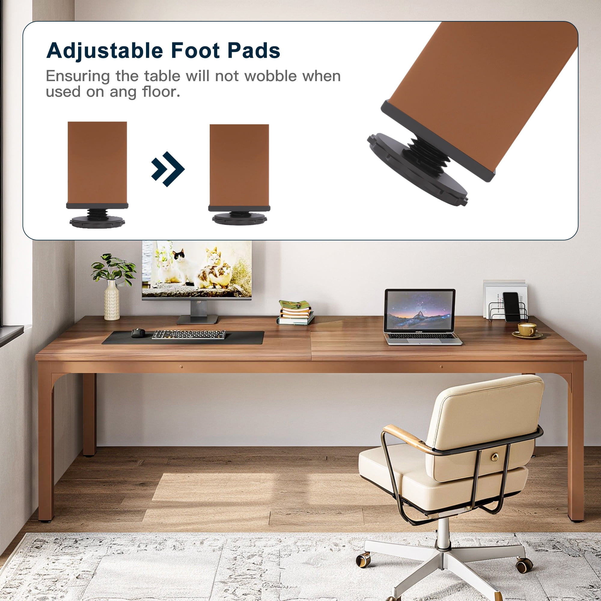 Demi Bonn 78" Farmhouse Dining Table, Wood Rustic Kitchen Table for 8 People, Large Rectangular Dinner Table for Dining Room, Home Office, Living Room Furniture, Brown