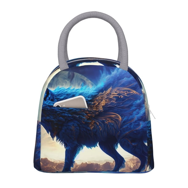 Balery Moonlit Blue Wolf Bolsa de Almuerzo para Mujeres, Caja de Almuerzo, Bolsa de Almuerzo Pequeña Impermeable, Tote de Almuerzo Reutilizable con Gran Capacidad