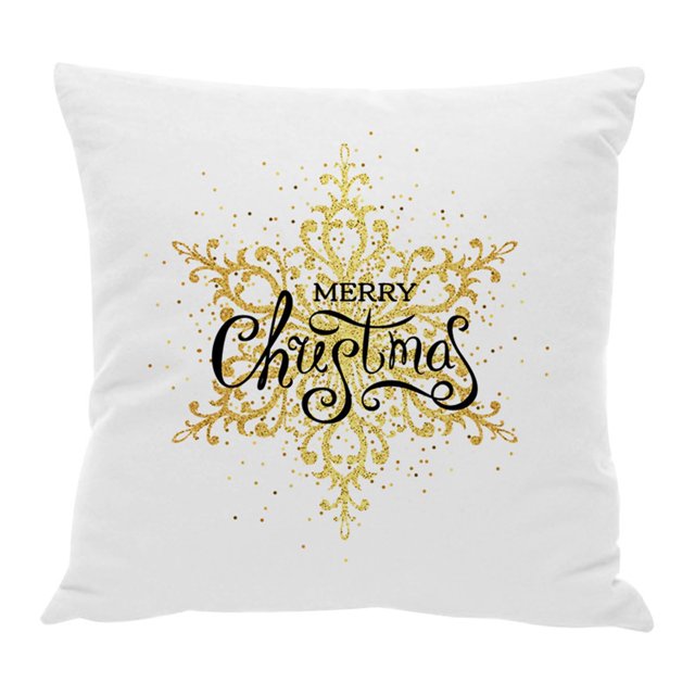 Funda De Cojín Con Estampado Digital De Renos Y Copos De Nieve Navideños, Funda De Almohada Dorada, Funda De Almohada Lumbar