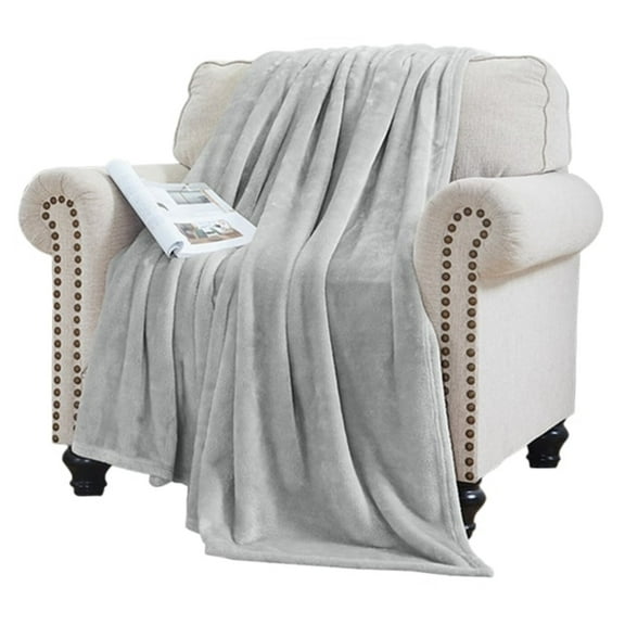 ELLE DECOR Light Gray Flannel Plush Throw, 70" x 60"