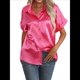 thumbnail image 1 of Blusa de Satén de Seda con Botones para Mujer, Ligera, de Trabajo, con Cuello en V, Larga y Solapa Rosa Roja XL, 1 of 10
