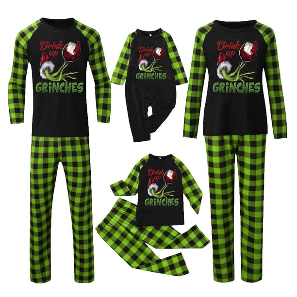 Pijamas navideños a juego Grinch - TKing Fashion 2024 Nuevos conjuntos de pijamas navideños familiares a juego Grinch, pijamas navideños navideños para parejas, adultos y niños, Mujer XXXL