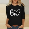 thumbnail image 2 of mihongmao Valentine Shirts for Women Loose Crewneck Ladies' Hearted-Printed Round Neck Three Quarter Sleeve 3/4 Sleeve T-shirt Loose Black 5X, 2 of 5