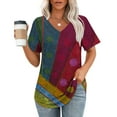 thumbnail image 4 of V-Neck Printed Casual Pullover for Women, Short Sleeve, Soft Cotton Blend, Regular Length, Spring Summer Wear, Hand Wash Cold, 4 of 5