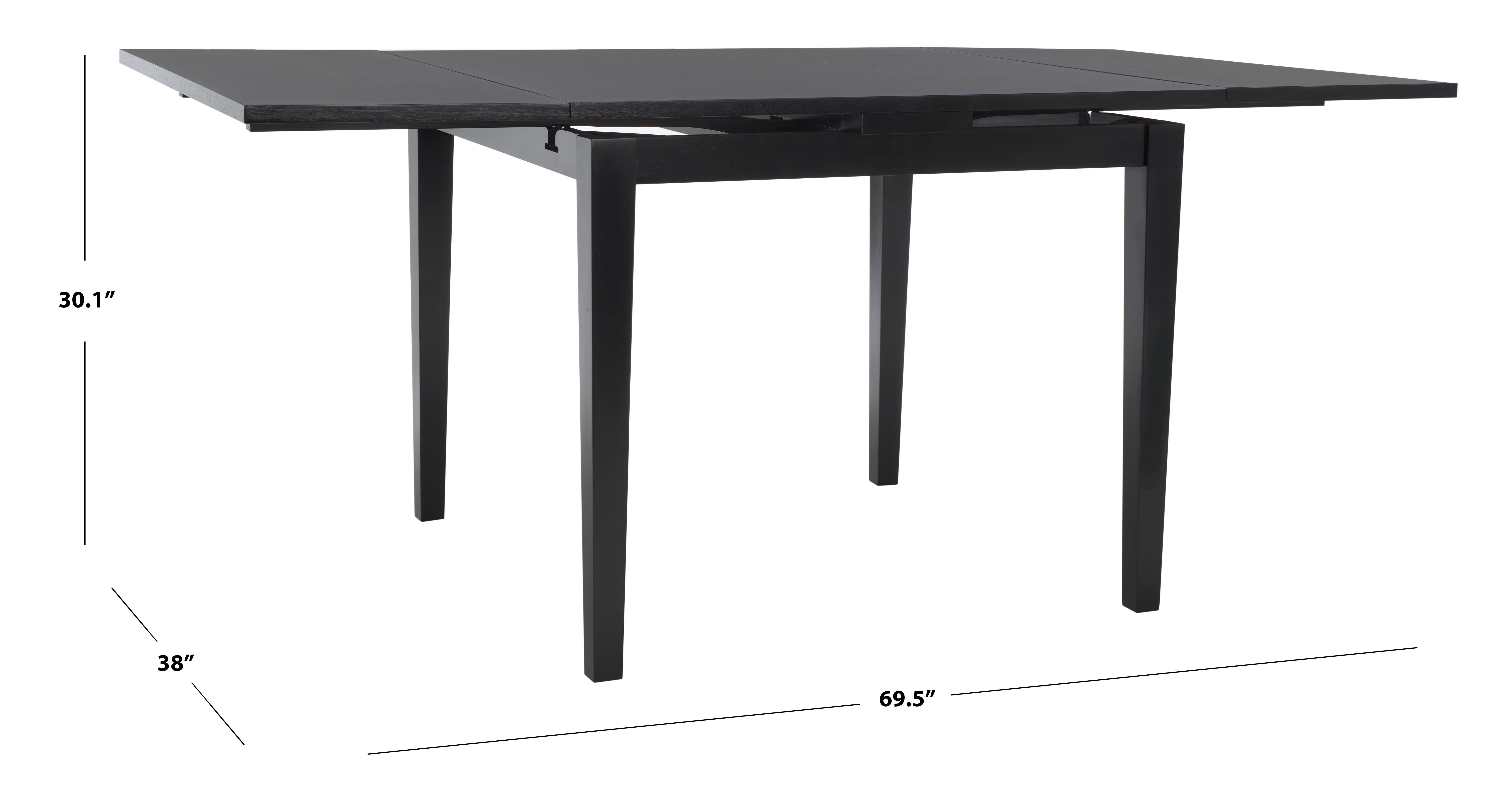 SAFAVIEH Cullen Extension Dining Table, Black (69.50 in. W x 38 in. D x 30.12 in. H/36.64 in. W x 37.64 in. D x 30.31 in. H)