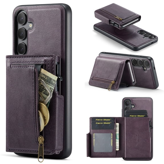 for Samsung Galaxy S26 Back Wallet Phone Case with RFID Blocking Detachable Card Holder, PU Leather Flip Kickstand Shockproof Zipper Pocket Magnetic Cover for Samsung Galaxy S26 , Purple