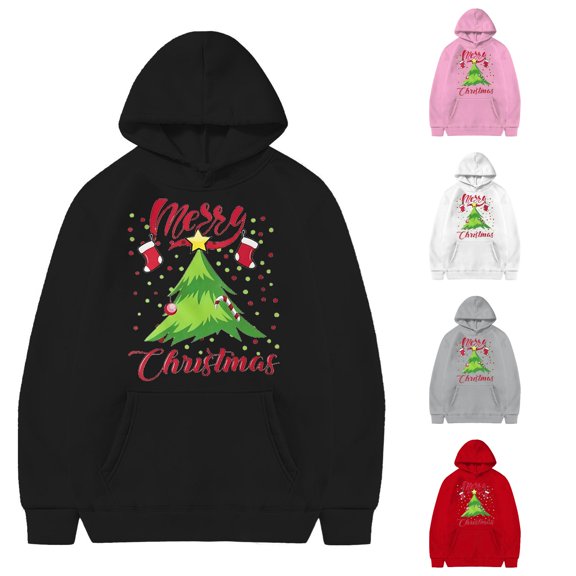 Tanghaowl Boys Sweatshirts Print Girls Hooded Sweatshirt Festive Kids Pullover Cozy Top Soft Casual Winter Wear Outfit Childrens Holiday Black 8-10 Years