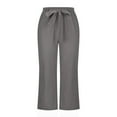 thumbnail image 4 of Women High Waisted Wide Leg Pants Drawstring Elastic Trousers Comfy Straight Leg Fashion Long Pants With Pockets, 4 of 5