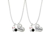 Delight Jewelry Silvertone Bowling Pins with Bowling Ball Mother & Daughter Heart Necklaces (Set of 2), 19"+2"